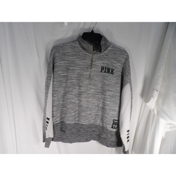 Victoria's Secret Pink Womens Gray White Long Sleeve Pullover Sweatshirt Size L - Picture 1 of 8